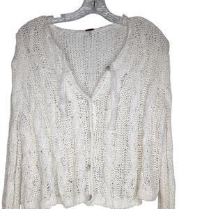 Free People White Cotton Blend Cardigan Sweater, size S, Casual, Fall/Winter